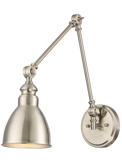 Dakota Adjustable Wall Sconce in Satin Nickel.